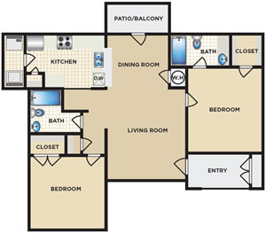 Two Bedroom / Two Bath - 930 Sq. Ft.*